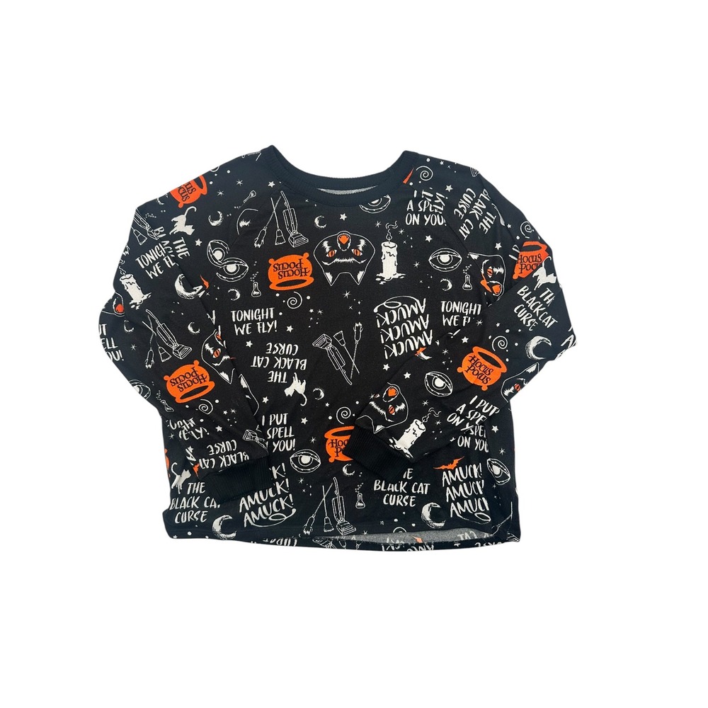 Disney Hocus Pocus Black Soot Sleepwear Top Kids Large 12-14 Amuck Binx Print